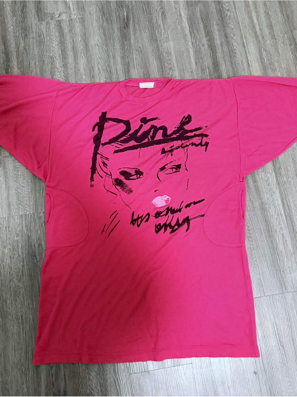 Vintage Japanese ALUFUL Pink Pop Art Face Sweater Dress Dolman Pockets